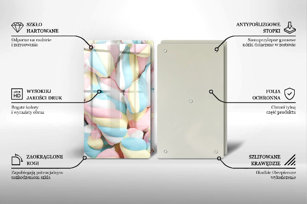 Kuchynská doska veľká zo skla Farebné marshmallows
