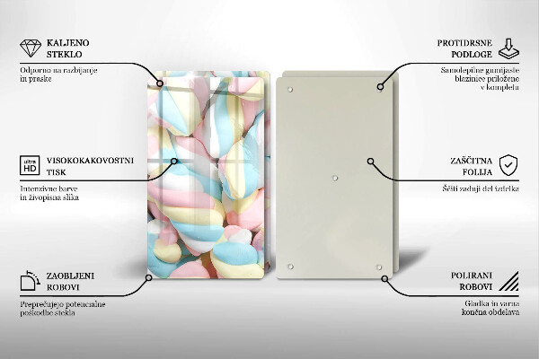 Kuchynská doska veľká zo skla Farebné marshmallows