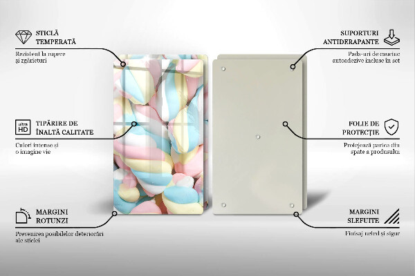 Kuchynská doska veľká zo skla Farebné marshmallows