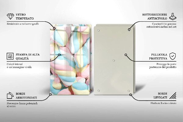 Kuchynská doska veľká zo skla Farebné marshmallows