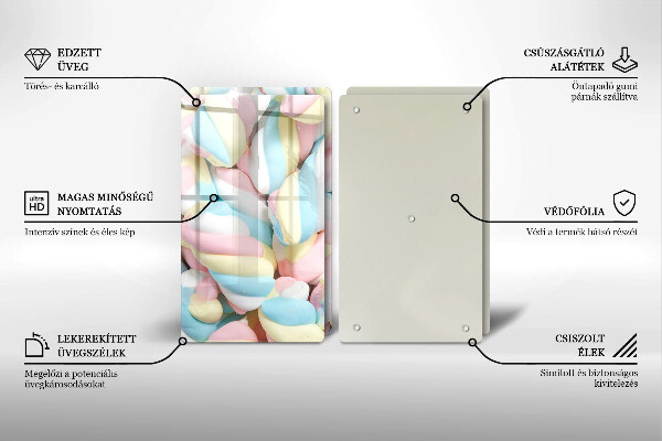 Kuchynská doska veľká zo skla Farebné marshmallows