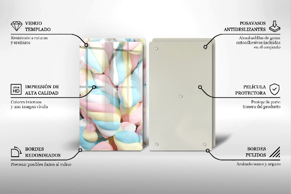 Kuchynská doska veľká zo skla Farebné marshmallows