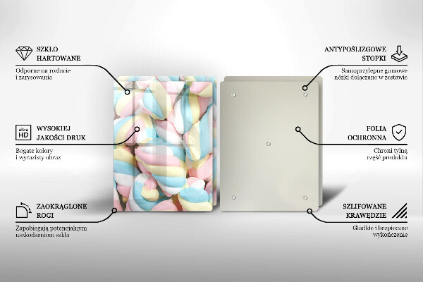 Kuchynská doska veľká zo skla Farebné marshmallows