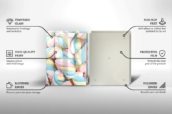 Kuchynská doska veľká zo skla Farebné marshmallows