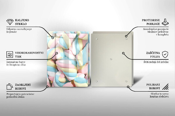 Kuchynská doska veľká zo skla Farebné marshmallows