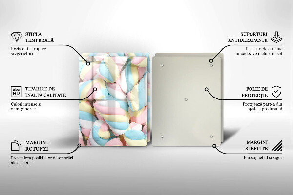Kuchynská doska veľká zo skla Farebné marshmallows
