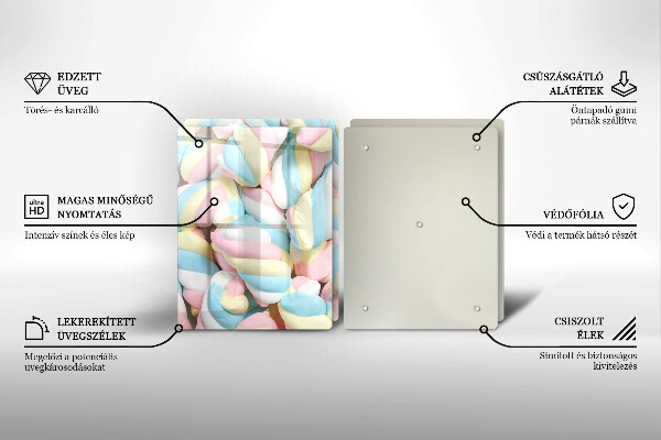 Kuchynská doska veľká zo skla Farebné marshmallows