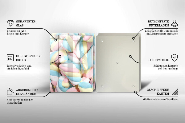 Kuchynská doska veľká zo skla Farebné marshmallows