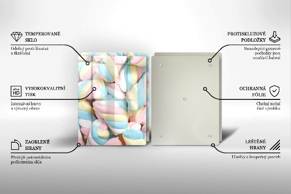 Kuchynská doska veľká zo skla Farebné marshmallows