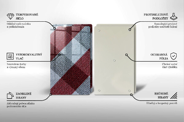 Kuchynská doska veľká zo skla Červeno-biely kockovaný vzor