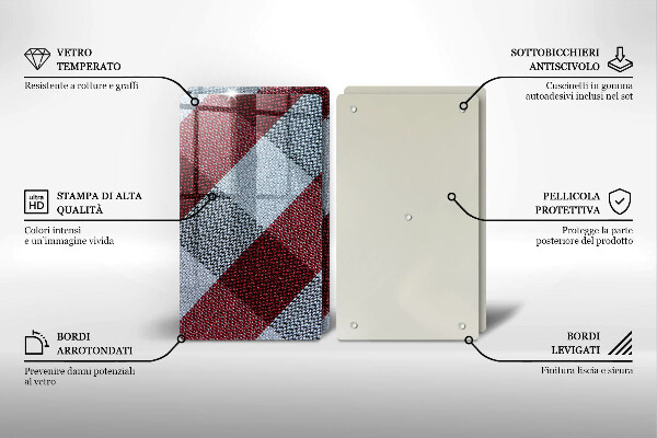 Kuchynská doska veľká zo skla Červeno-biely kockovaný vzor