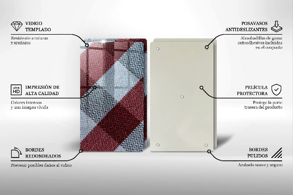 Kuchynská doska veľká zo skla Červeno-biely kockovaný vzor