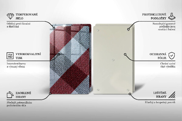 Kuchynská doska veľká zo skla Červeno-biely kockovaný vzor