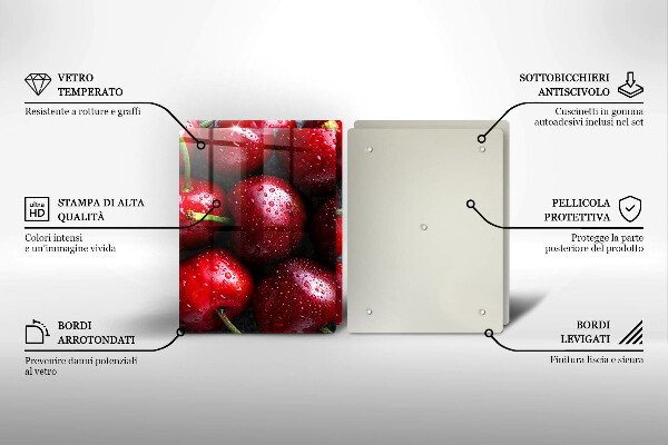 Kuchynská doska veľká zo skla Detailný záber na čerešne