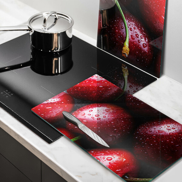 Kuchynská doska veľká zo skla Detailný záber na čerešne