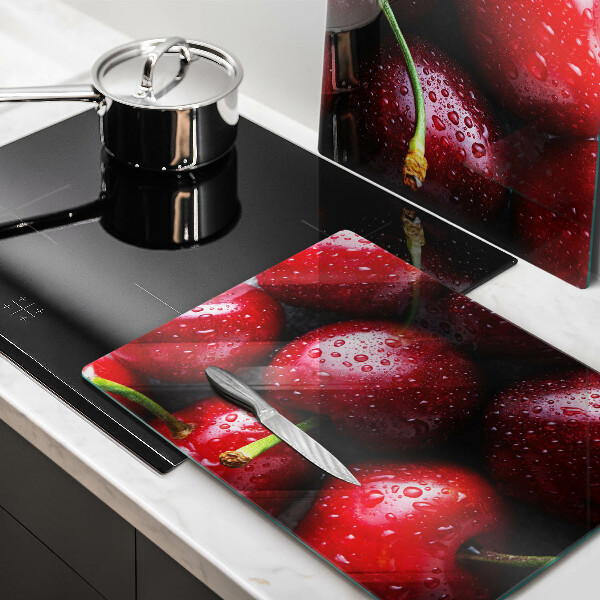 Kuchynská doska veľká zo skla Detailný záber na čerešne