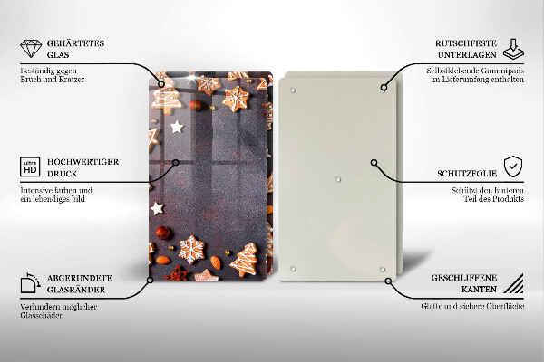 Kuchynská doska veľká zo skla Perníkové Vianoce