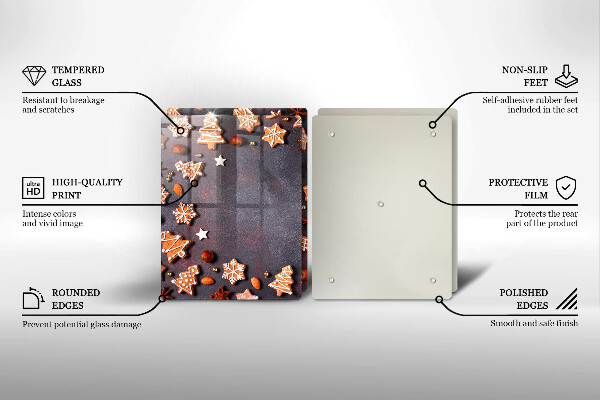 Kuchynská doska veľká zo skla Perníkové Vianoce