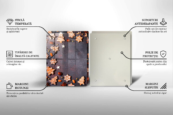 Kuchynská doska veľká zo skla Perníkové Vianoce