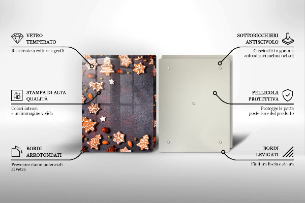 Kuchynská doska veľká zo skla Perníkové Vianoce