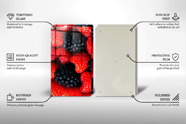 Kuchynská doska veľká zo skla Maliny a černice