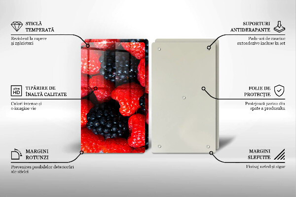 Kuchynská doska veľká zo skla Maliny a černice
