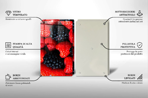 Kuchynská doska veľká zo skla Maliny a černice