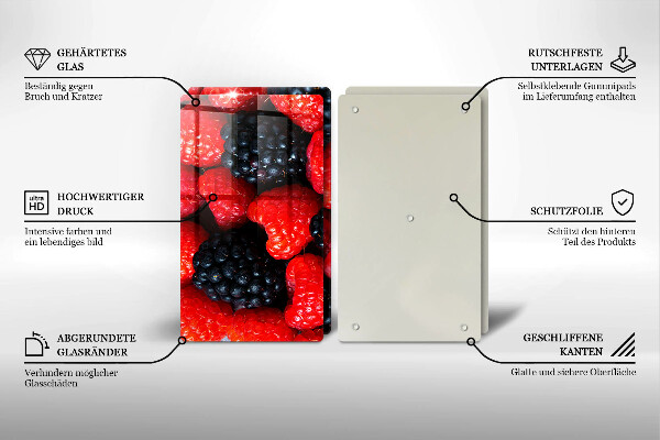 Kuchynská doska veľká zo skla Maliny a černice