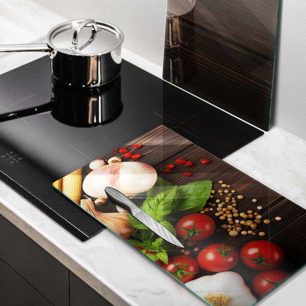 Kuchynská doska veľká zo skla Zelenina na stole