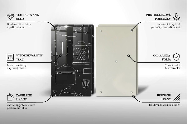 Kuchynská doska veľká zo skla Kreslené kuchynské doplnky
