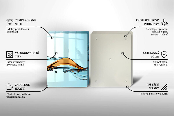 Kuchynská doska veľká zo skla Voda na modrom pozadí