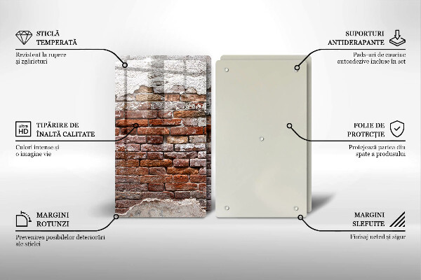 Kuchynská doska veľká zo skla Stará tehlová a betónová stena