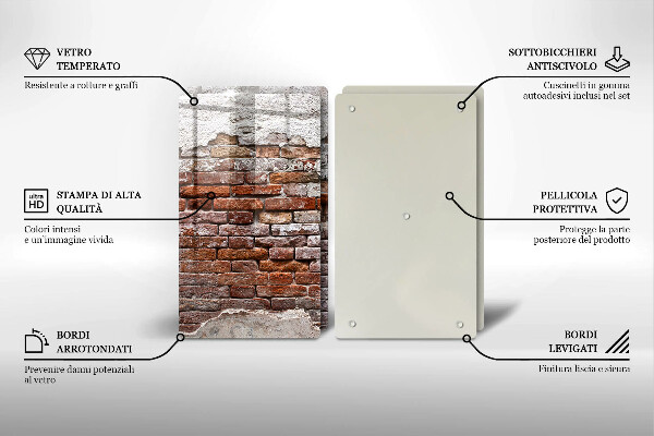 Kuchynská doska veľká zo skla Stará tehlová a betónová stena