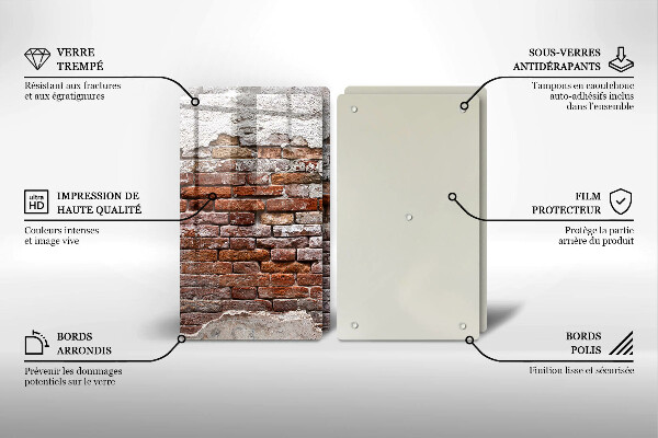 Kuchynská doska veľká zo skla Stará tehlová a betónová stena