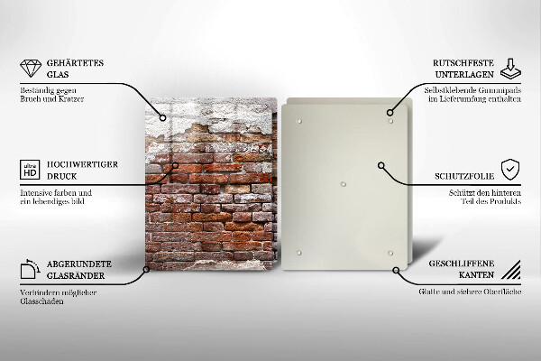 Kuchynská doska veľká zo skla Stará tehlová a betónová stena