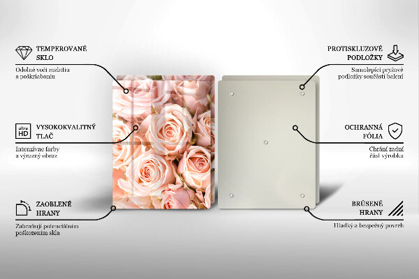 Kuchynská doska veľká zo skla Kytica jemných ruží