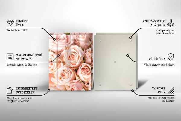 Kuchynská doska veľká zo skla Kytica jemných ruží