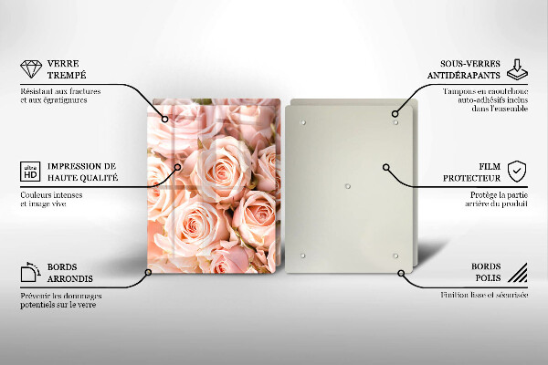 Kuchynská doska veľká zo skla Kytica jemných ruží