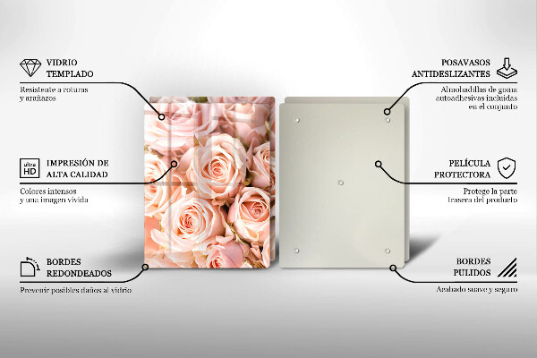 Kuchynská doska veľká zo skla Kytica jemných ruží