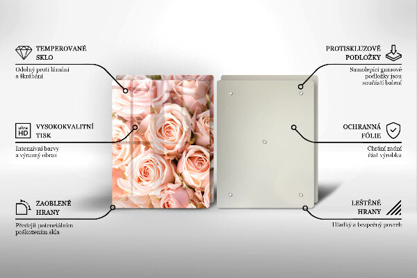 Kuchynská doska veľká zo skla Kytica jemných ruží
