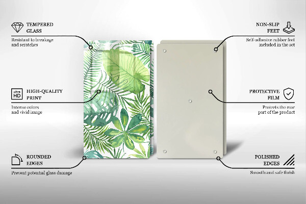 Kuchynská doska veľká zo skla Akvarelové boho listy