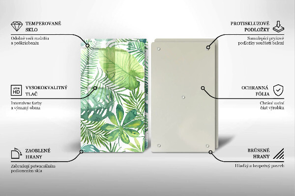 Kuchynská doska veľká zo skla Akvarelové boho listy