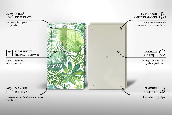 Kuchynská doska veľká zo skla Akvarelové boho listy