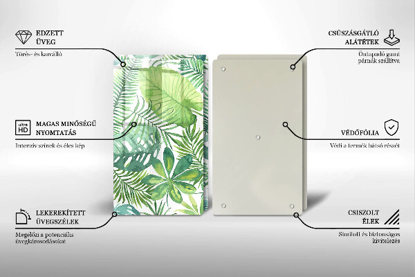 Kuchynská doska veľká zo skla Akvarelové boho listy