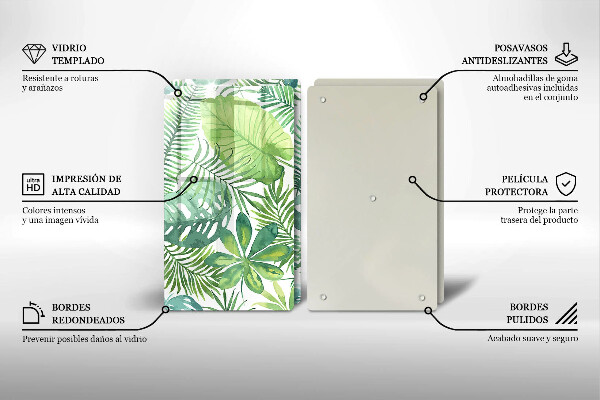 Kuchynská doska veľká zo skla Akvarelové boho listy