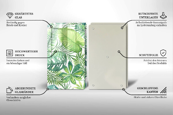 Kuchynská doska veľká zo skla Akvarelové boho listy