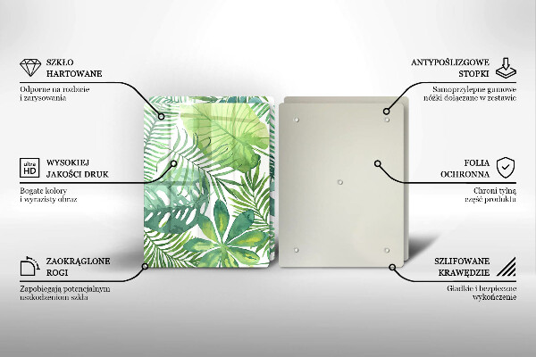 Kuchynská doska veľká zo skla Akvarelové boho listy