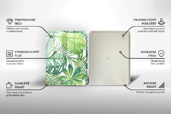 Kuchynská doska veľká zo skla Akvarelové boho listy