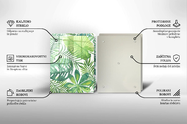 Kuchynská doska veľká zo skla Akvarelové boho listy