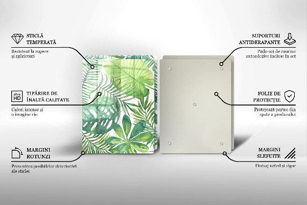 Kuchynská doska veľká zo skla Akvarelové boho listy